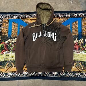 Billabong fur y2k zip up hoodie size large sherpa hood y2k southpole skater surf